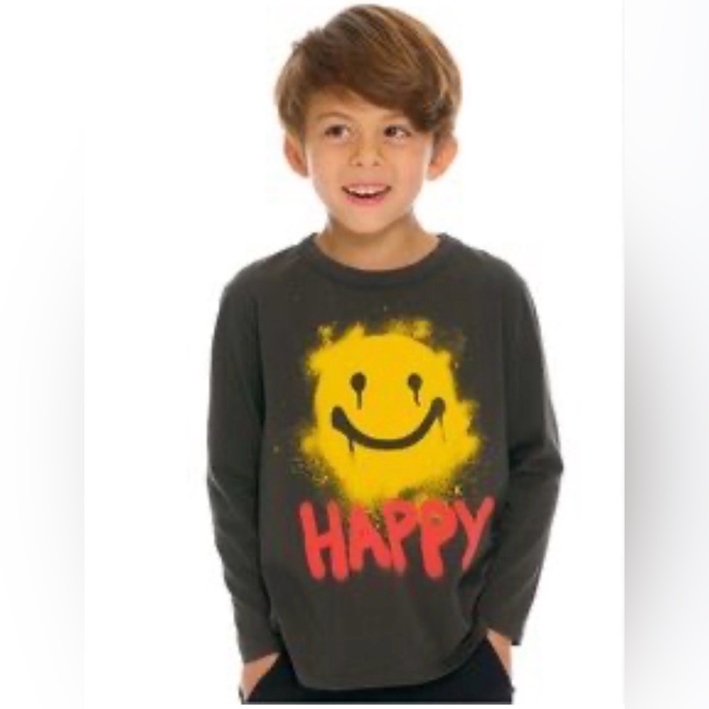 Chaser Happy Graphic Long-Sleeve Tee - Dark Gray & Yellow sz 6 NWT